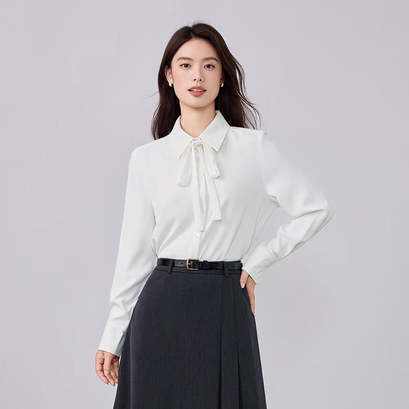 Women's Detachable Bow Tie Long-Sleeve Chiffon Blouse