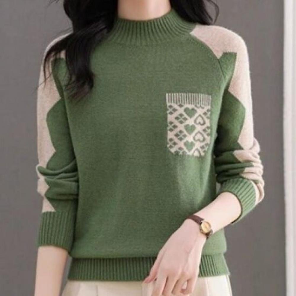 Navava Women Daily Heart Color Point Half Turtleneck Long Sleeve Knit Tee Nk3437
