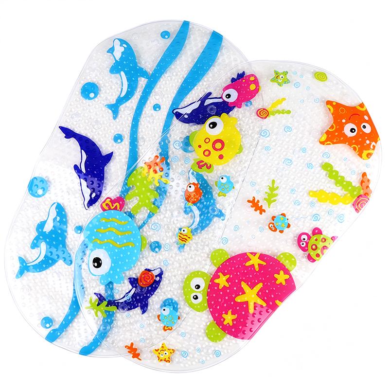 Safety Kids Anti Slip Bath Mat Soft Cartoon PVC Non Skid Shower Mat with Suction Cups for Toddler Bathtub