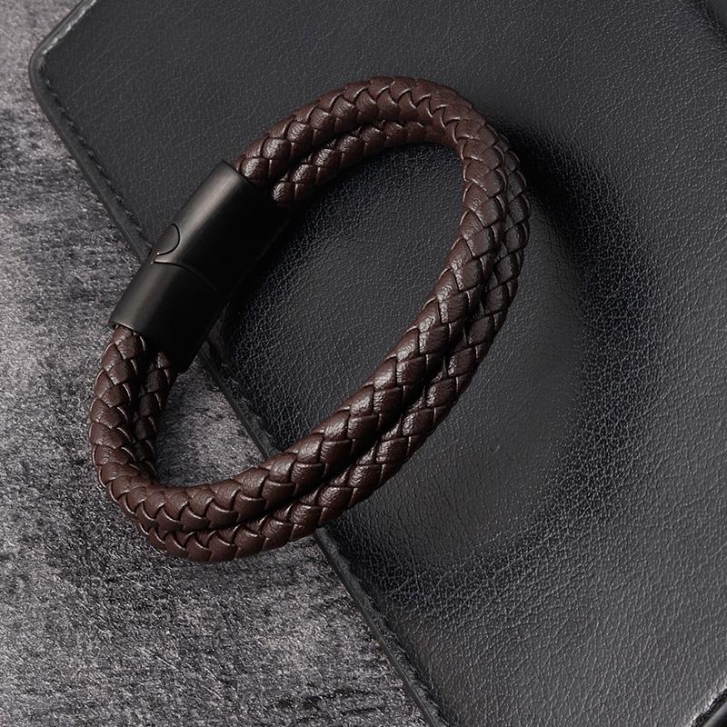 Charm Bracelet for Men High Quality Leather Bracelets Stainless Steel Maginetic Clasp Fashion Men's Bangle Business Male Jewelry