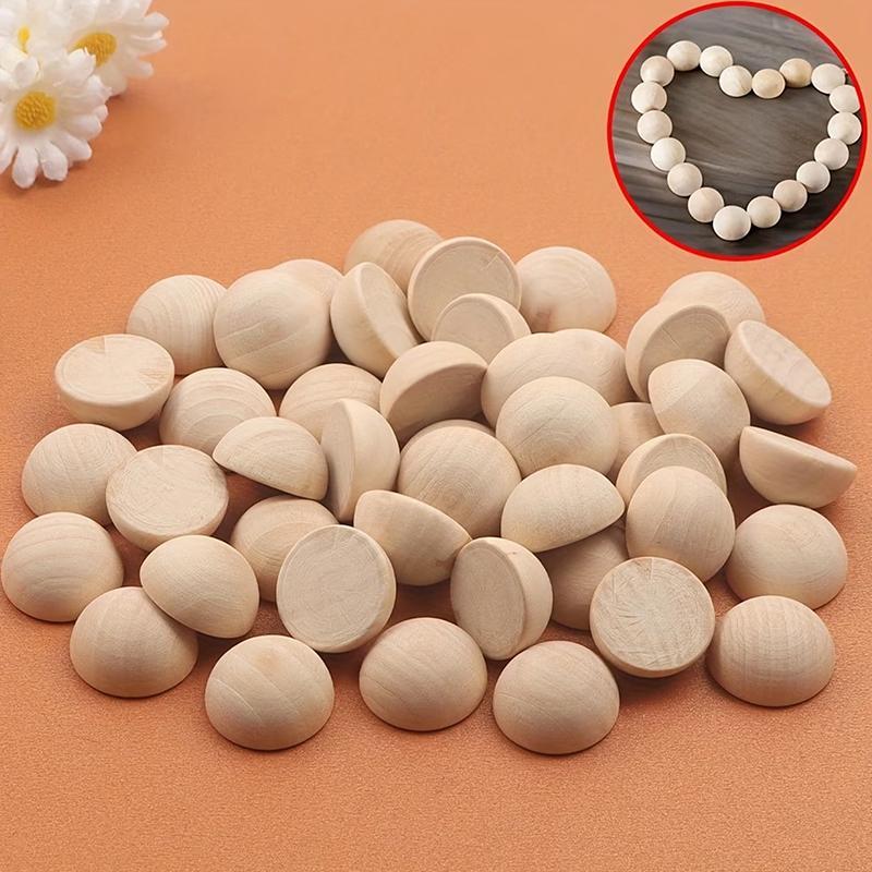 5/10/20/30/50Pcs Natural Half Wooden Beads Half Unfinished Wood Balls Split Wood Beads For Diy Craft Toy Home Decor