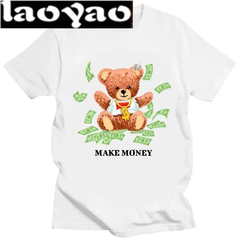 Tricou cu imprimeu cu ursuleț de pluș cu bani Tricou unisex pentru femei.