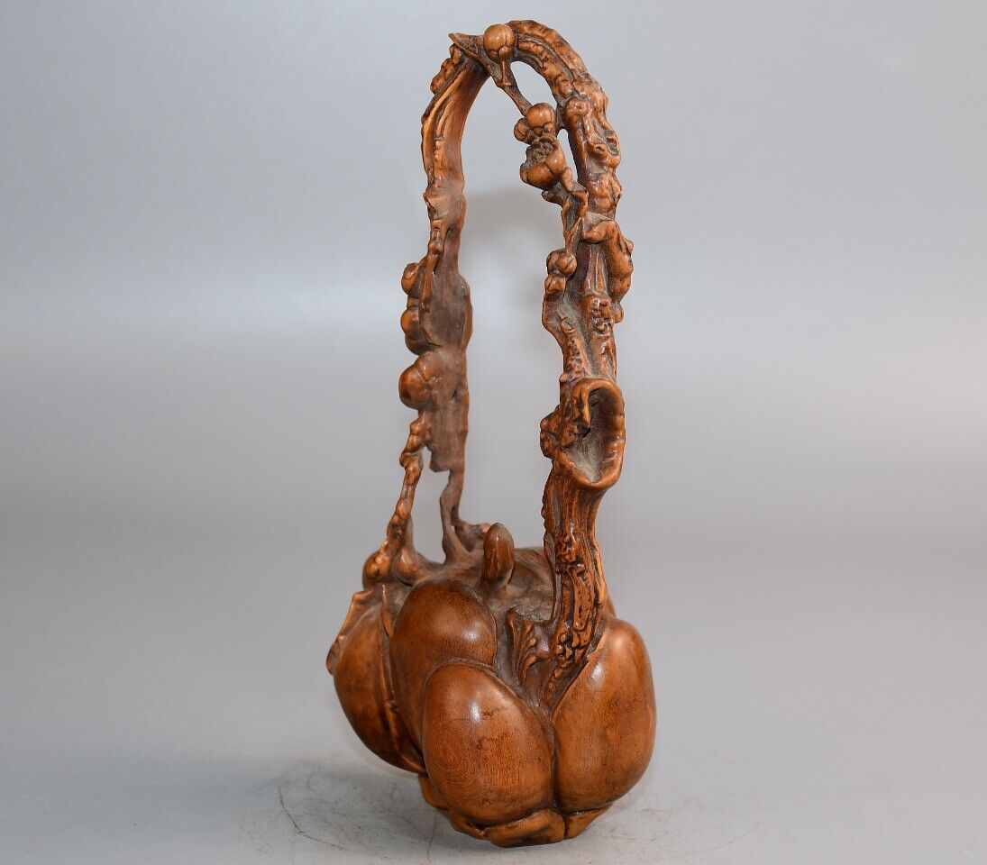 

Китайская антикварная резьба по самшиту Красивая статуэтка Статуэтка чайника Домашний декор Искусство CHINA