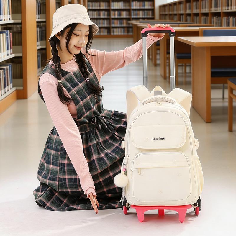 Zaino Scolastico per Bambine Borsa Scolastica con Trolley e Ruote Zaino a Ruote per Studenti Borsa per Libri per Bambini Zaini con Ruote