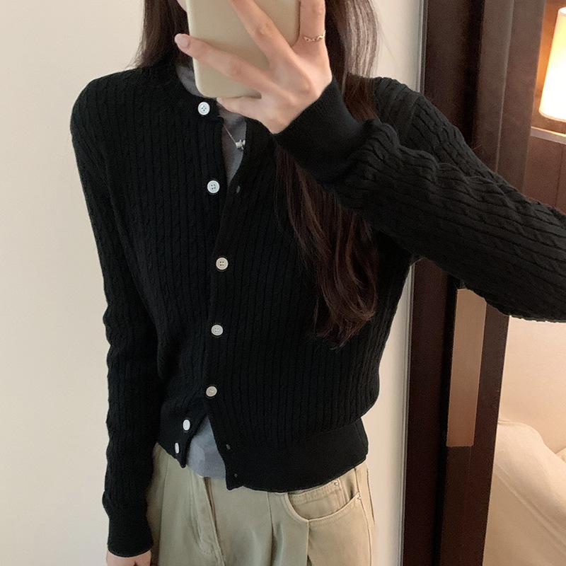 

Шикарный вязаный кардиган с длинными рукавами и текстурой Twist для женщин, осенний новый корейский дизайн, короткий топ L