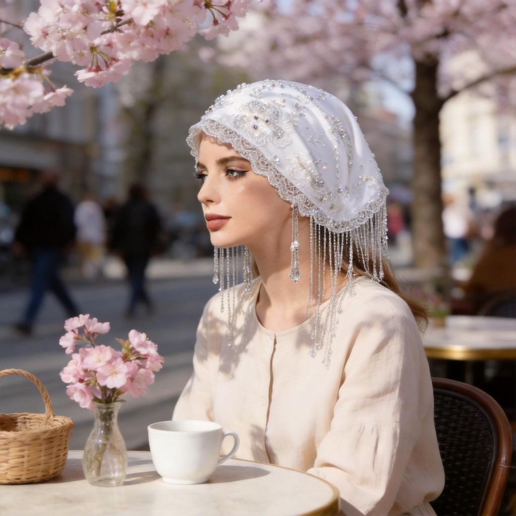 Cappello con Nappe di Cristallo e Ricami per Abbigliamento Casual Estivo e Invernale