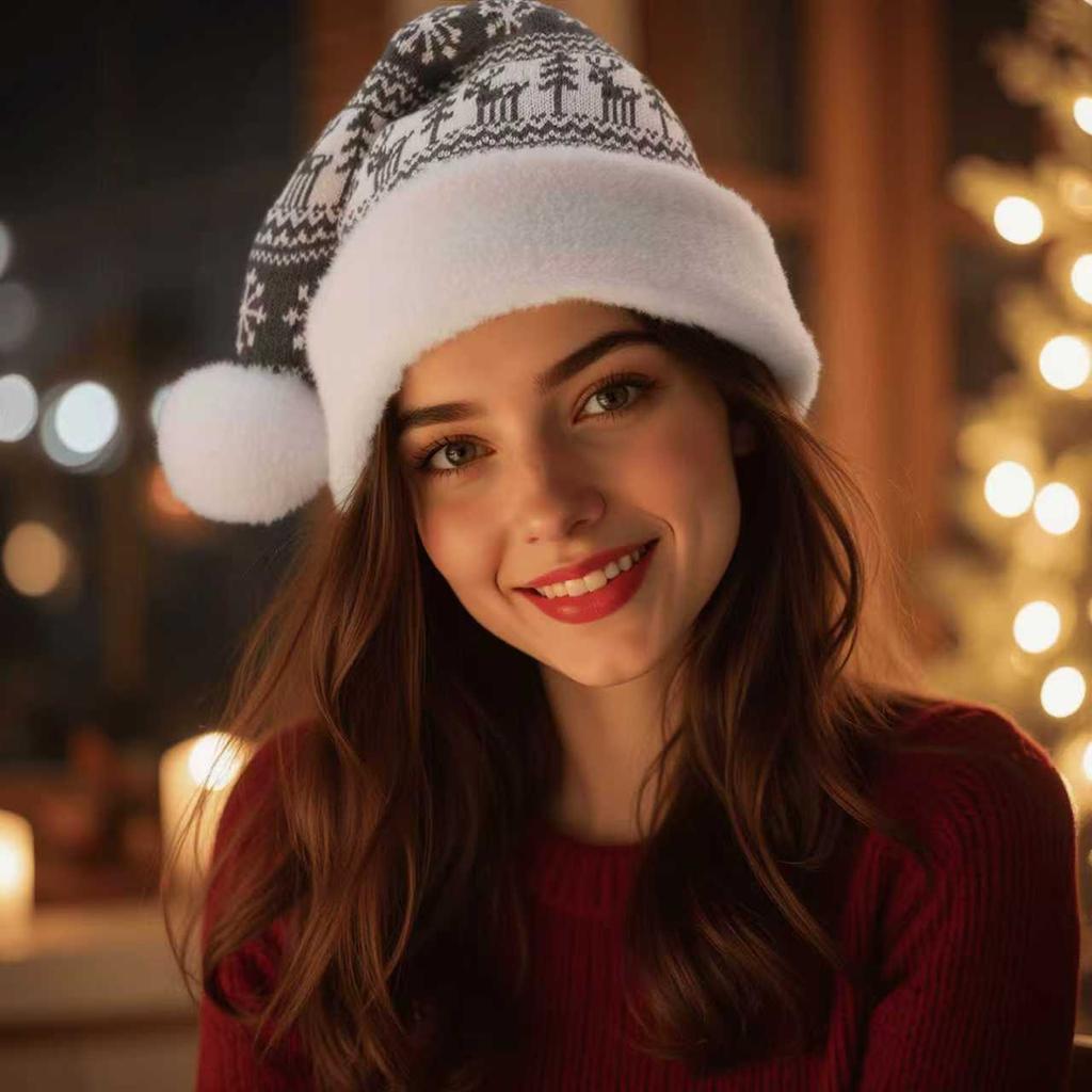 Snowfake Elk Hat Winter Thicken Knitted Velvet Cloth Adult Christmas Hat Merry Christmas Decor Gifts Happy New Year 2025 Naviida