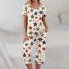2-teilige Sets für Damen Kurzarm-Oberteil und Hose mit Taschen Sport Weiche Print-Sets