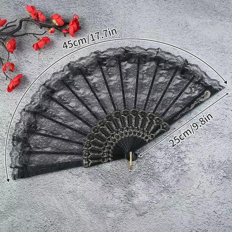 Decorative Sequin Fan Embroidery Fan Chinese Style Folding Fan Peacock Fans Sequin Dance Fan Hand Heldfan Performance Props