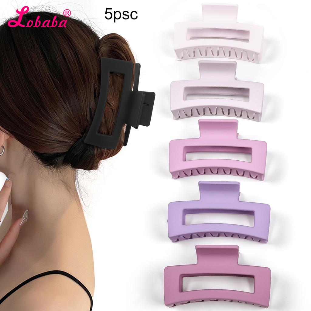 5 Pcs Set Women Hair Claw Simple Style Solid Colorstronge Hold Square Banana Clips Rectangle Fashion Hair Accessories