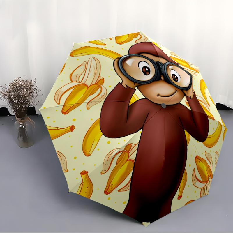 Curious George Fashionable Automatic Opening/Closing Folding Umbrella. Portable and Foldable, Ideal for Gift, Travel, and Daily Use.