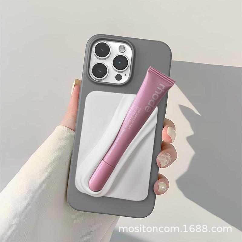 Lipstick Holder Silicone Back Sticker Phone Case Soft Gel Adhesive Lip Gloss Stand - Universal Fashion Anti-Fingerprint Case