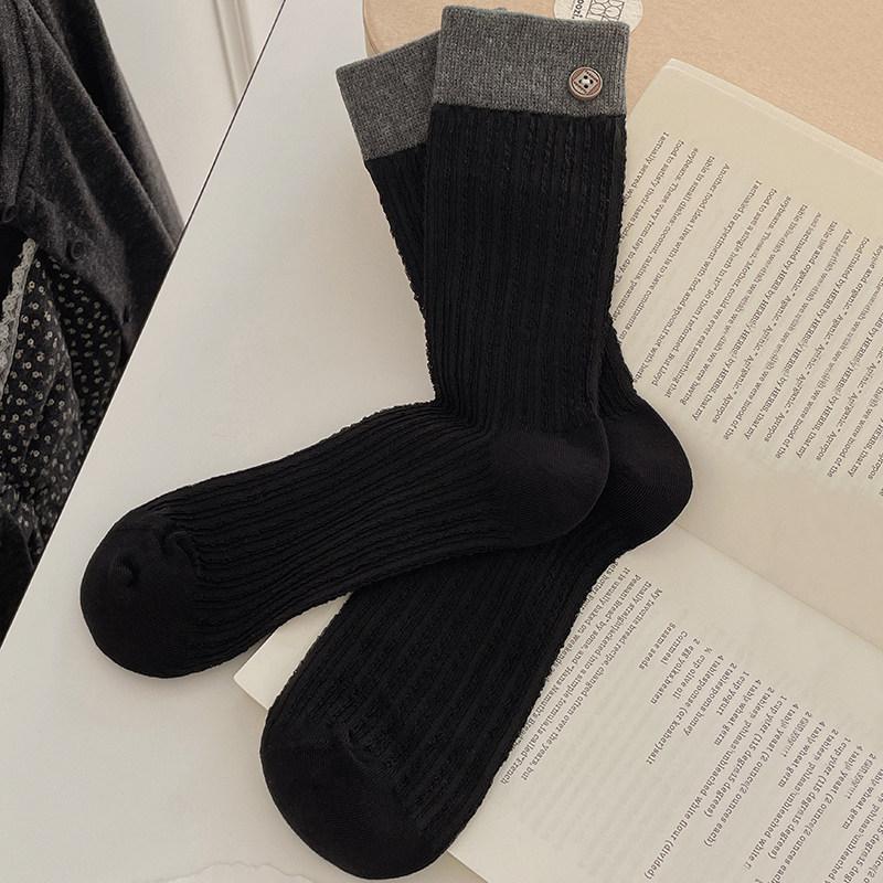 

Korean Dongdaemun Color Block Mid-Calf Socks - Women s Spring Retro Ruffle Design One Size (35-40) чорний