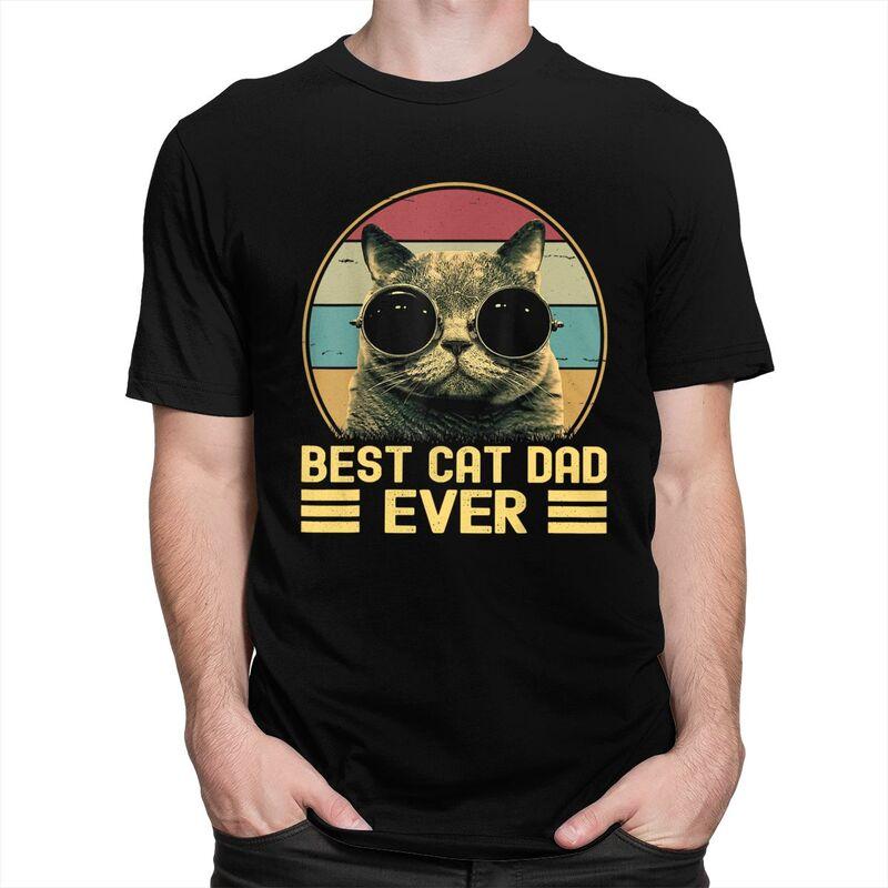 Custom Vintage Best Cat Dad Ever T Shirt for Men 100 Cotton Tshirt Short Sleeves Fathers Day Gift Tshirt Loose Fit Clothing