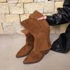 Stivali Western da Cowboy da Donna con Tacco Spesso Vintage alla Moda Scarpe Combinazione Designer Splicing Stivaletti Lunghi da Donna Autunno Inverno