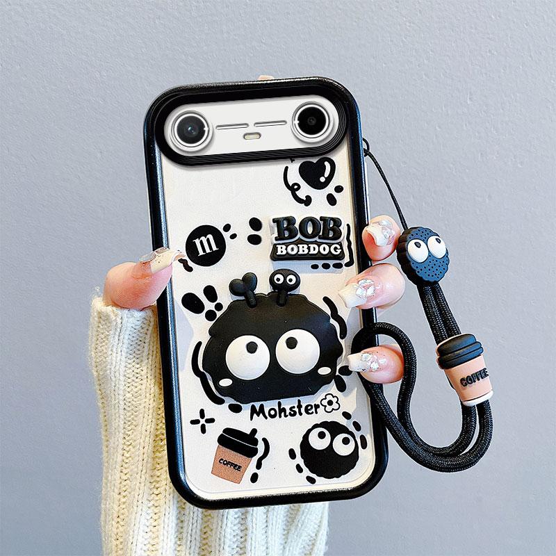KEYSION Stoßfeste Hülle für TECNO Pova Slim 5G mit Lanyard Weiches Silikon Niedliche 3D-Cartoon-Puppe Handy-Rückseite für Spark Slim 4G