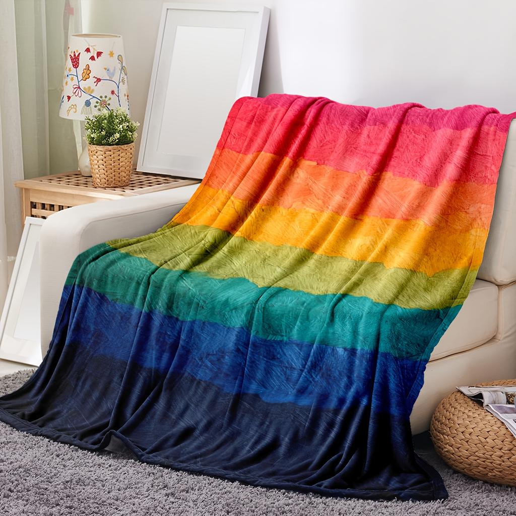 1pc Rainbow Blanket Single Sided 2D Print Soft Flannel Throw Blanket for Bed Couch Sofa Cozy Vibrant Vibe for Pride Home Decor