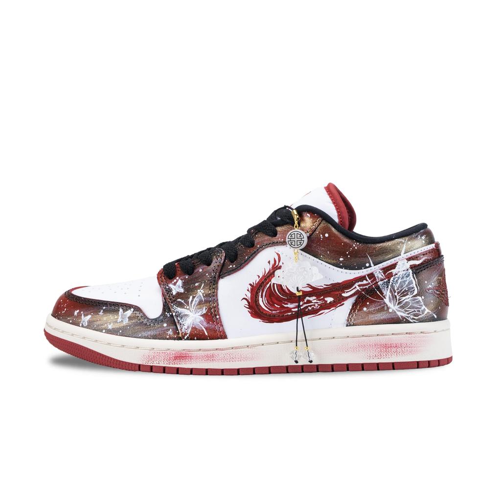 Jordan Air Jordan 1 Cinnabar Butterfly Dream Breathable Low Top Vintage Basketball Shoes Women's White Red Gold DC0774-160(Team836-)