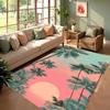 Area Rug Floor Carpet Mat Vivid Tropical Sunset Palm Tree Print Non-Slip In Pink Orange Teal for Stylish Coastal Home Decoration