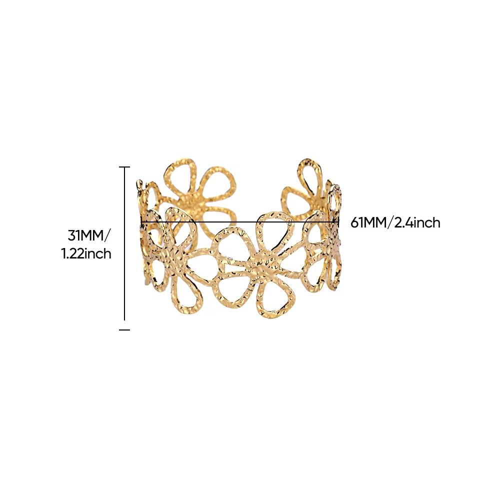 

Hollow Flower Cuff Bracelet Bangle For Women Gold Color Flora Stainless Steel Cute Wide Bangles Mather Jewelry Punk Fashion Gift 58-60mm