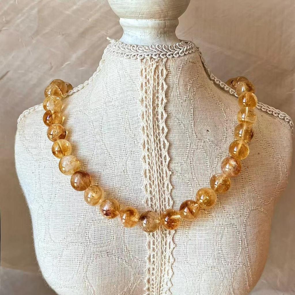 10MM Natural Yellow Tower Crystal Citrine Necklace Collarbone Chain Niche Style Atmosphere Neck Chain National Style Retro