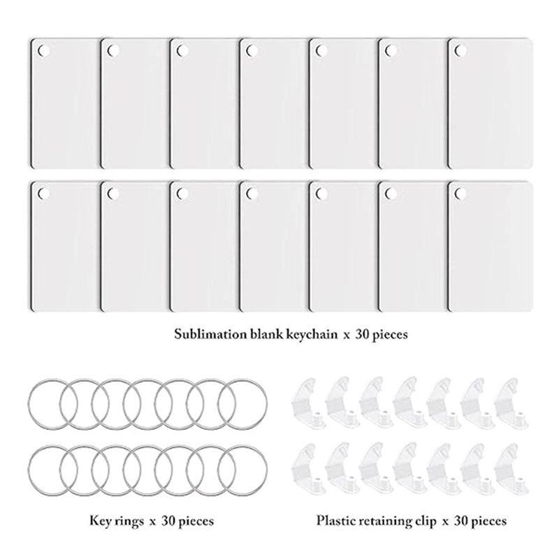 AEE4-30PCS Sublimation Keychain Blanks Double Side Heat Transfer Blanks MDF Blank Board Key Rings Blanks For DIY And Craft