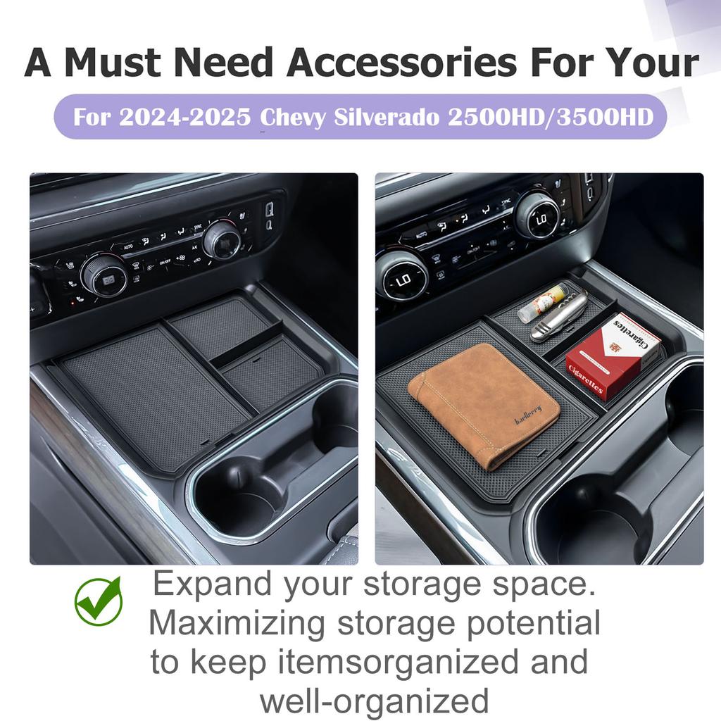 For 2025-2025 Chevy Silverado 2500HD/3500HD Middle Center Console Organizer Front Shifter Open Pocket Storage Box Accessories