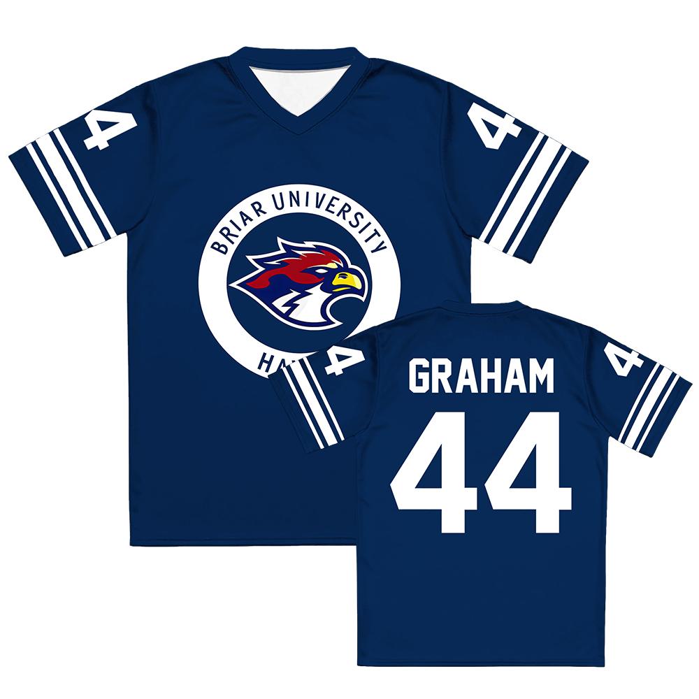 

Off Campus Briar University Jersey Graham 44 22 DI LAURENTIS 66 Tucker46 T-shirt V-neck Short Sleeve Men Women Tees 3D Print jerseys XXS