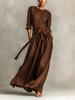 Robe Longue Élégante Marron Tissée à Manches Longues et Col Rond pour le Printemps et l'Automne