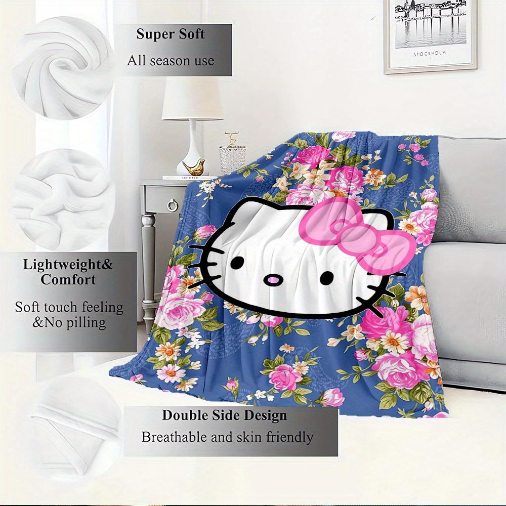 1pc Hello Kitty floral pattern blanket - seasonal home decor, comfortable and machine washable, suitable for all ages, an ideal gift for any