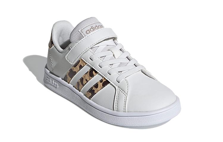 adidas Neo GRAND COURT Synthetic Leather Abrasion Resistant Low Top Kids' Skateboarding Shoes White Leopard Print FZ3516
