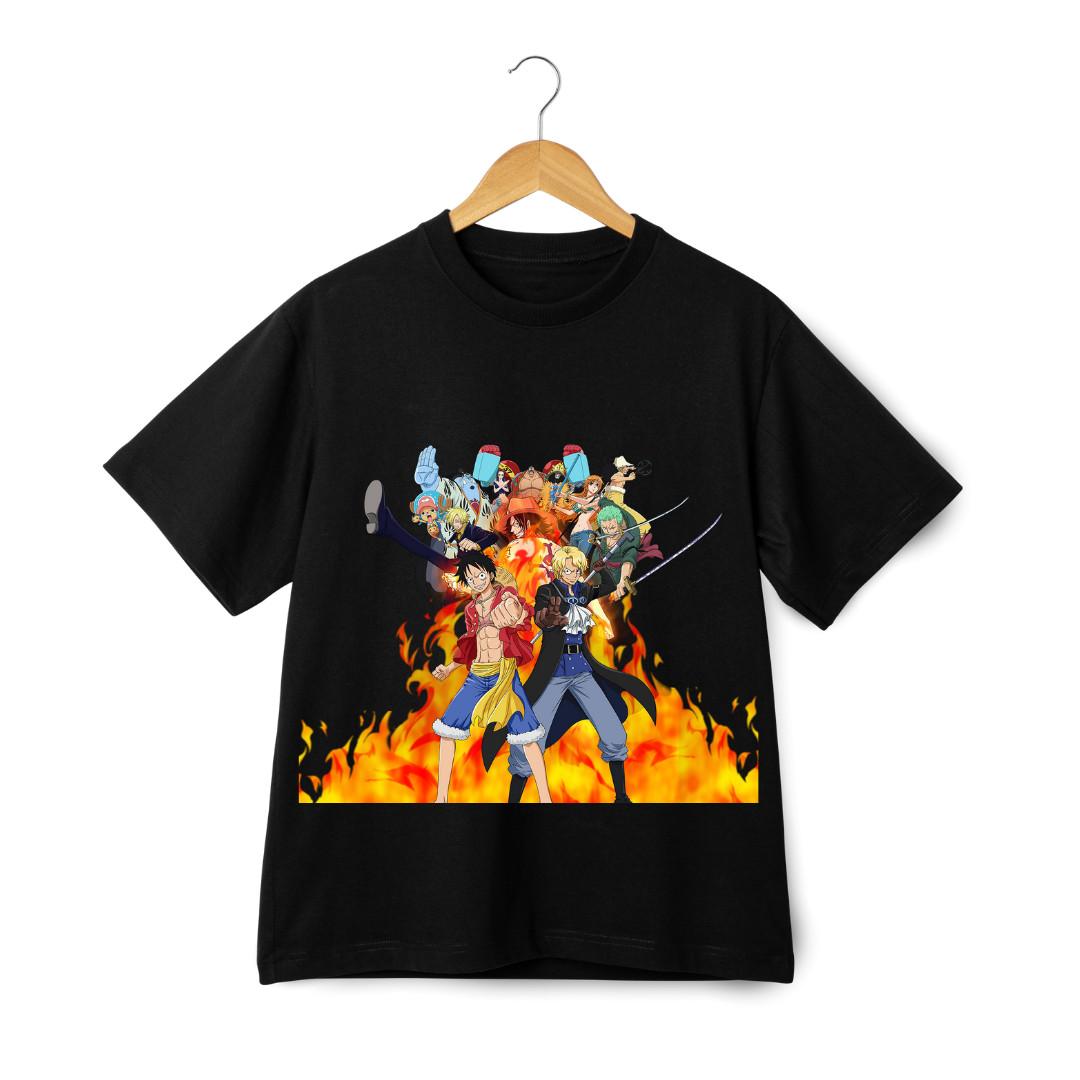 One Piece Straw Hat Crew T-Shirt Mens Womens Tees Top – Luffy Zoro Sanji Fire Fight Anime Graphic Tee 4XL