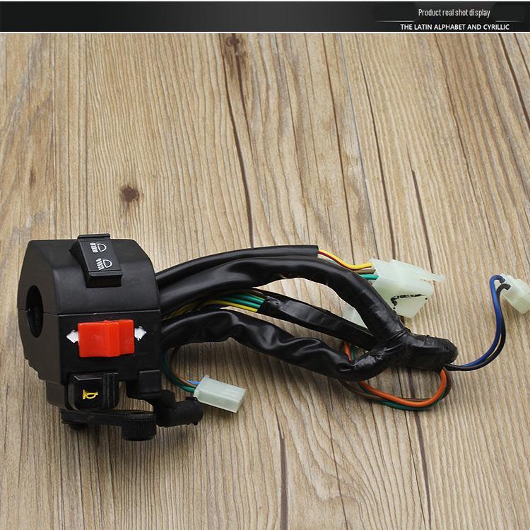 Motorcycle Handlebar Switch Assembly for Dayang DY100: Turn Signal, Headlight, and Horn Controls.