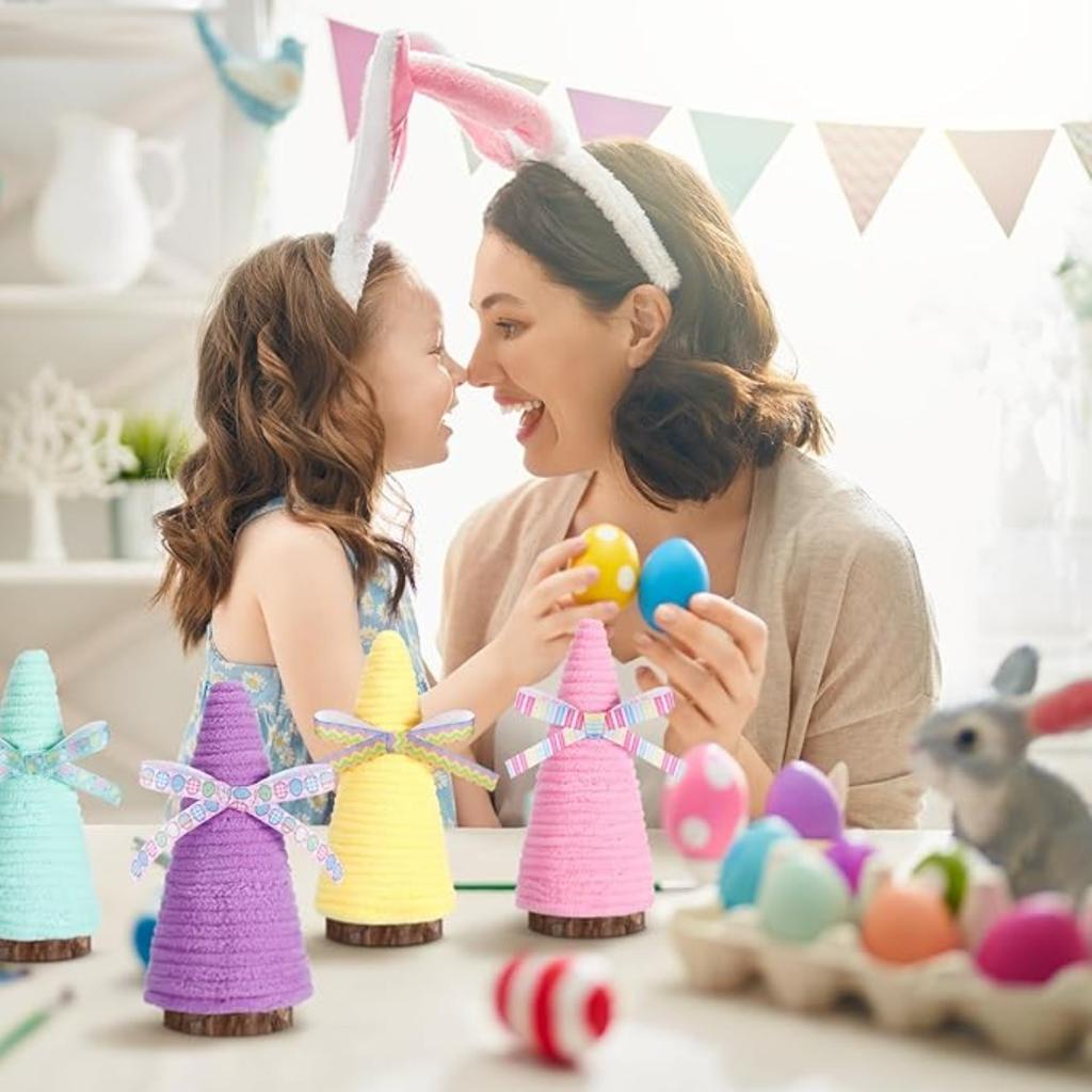 5 Pcs Easter Yarn Wrapped Mini Trees - Pastel Multicolor - Easter Decorations