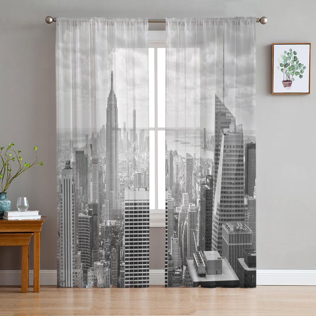 Stadt Urban Architektur Grau Chiffon Sheer Vorhänge für Wohnzimmer Schlafzimmer Home Dekoration Fenster Voile Tüll Vorhang Vorhänge