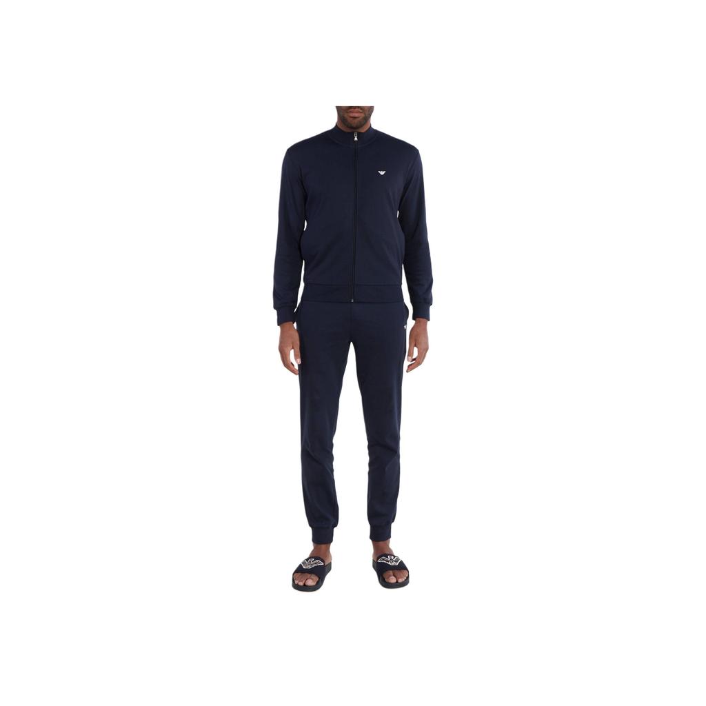 Emporio Armani FW24 Logo Print Stand Collar Casual Long Sleeve Cuffed Sports Suit Men suits Navy-Blue 112103-CS590-00135