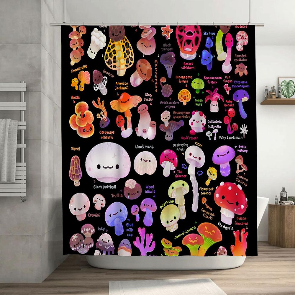Spooky Mushroom Shower Curtain Halloween Forest Psychedelic Home Decor Gothic Nature Tapestry Dark Academia Wall Hanging Gift