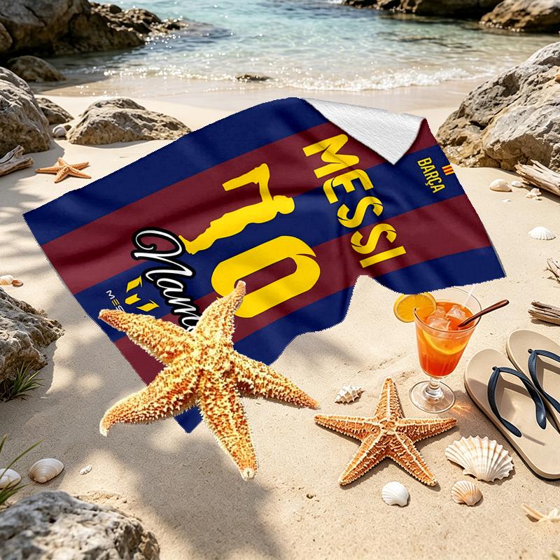 Custom Name Personalized Lionel Messi Print Beach Towel, for Trip Camping Beach Party Home Decor, Birthday Gift for Family & Friends