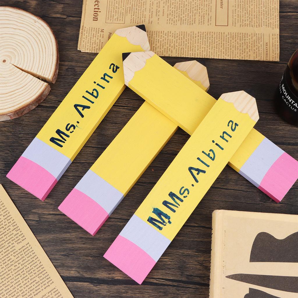 4 Pcs Personalized Pencil Teacher Name Plates And 2 Pieces Marker English Templa