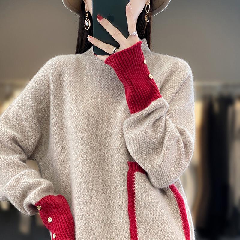 Versatile High-Neck Wool Sweater: Korean Style Cashmere Feel for Fashionable Women
