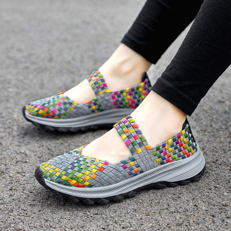 Summer Mary Janes Women Sandals Beach Lazy Shoes Purple Pink Grey Casual Weave Soft Slip on Walking Color Sandals Large Size