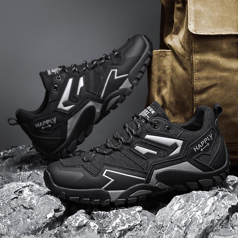 Fashion High Quality Fashion Leather Hiking Shoes Durable Outdoor Sport Men Trekking Leather Shoes Lace-Up Climbing Hunting Sneakers