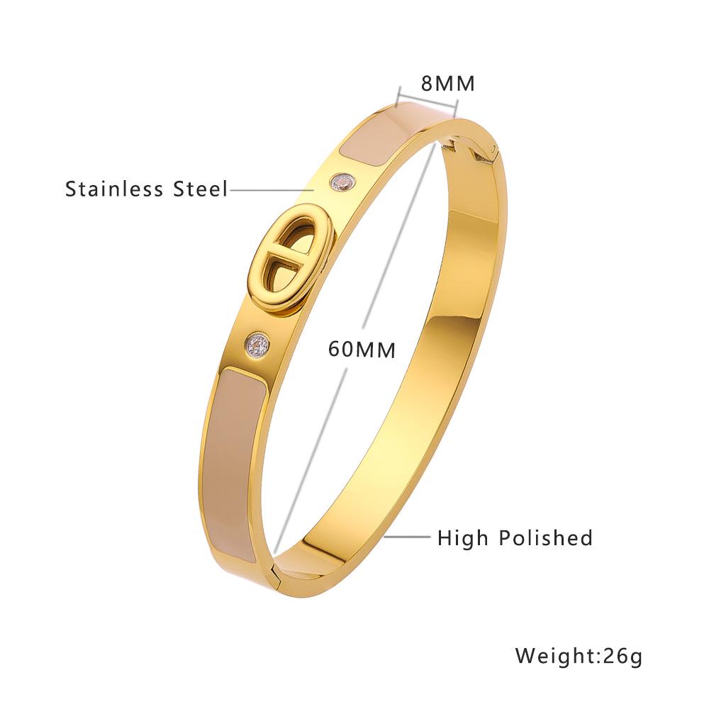 18K Gold-Plated Stainless Steel Pig Nose Bracelet with Zirconium Detailing