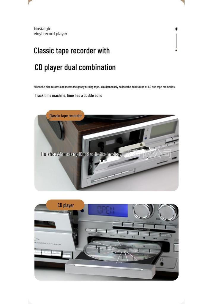 Ten-in-One Retro Vinyl Record Player: Bluetooth Speaker, Radio, Cassette & CD Player, Transcriber – Perfect Gift!