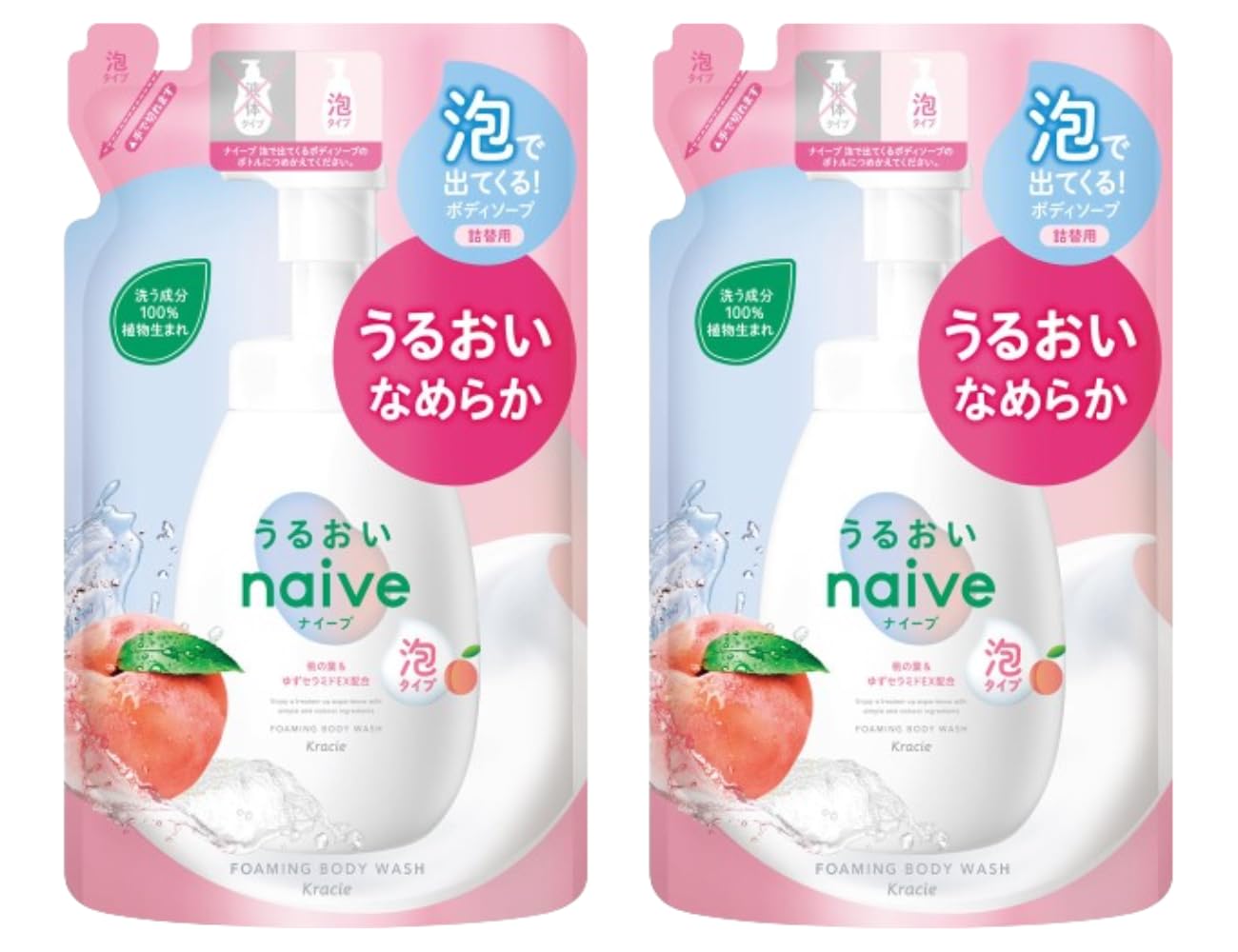 Naive Foaming Body Soap Refill 480mL Moisturizing Type Peach Soap Scent (2)