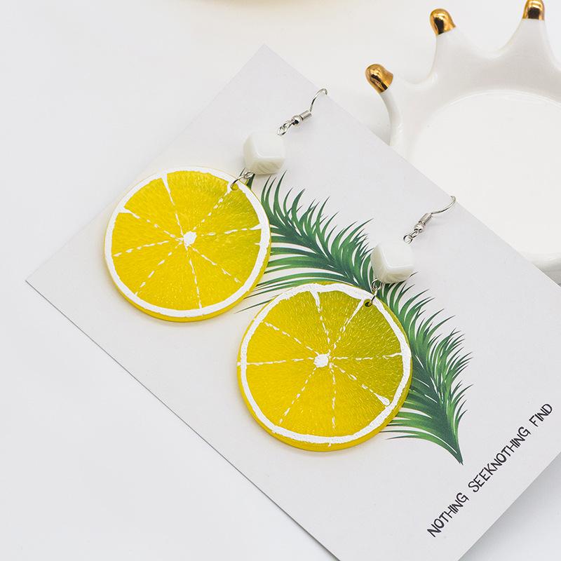 Harajuku Fruit Orange Lemon Pendant Earrings Women'S Sweet Temperament Earrings Ear Jewelry
