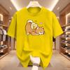Kawaii Shiba Inu and Chick Graphic T Shirt Cute Cartoon Dog Print Summer Short Sleeve Loose Top Tee for Women