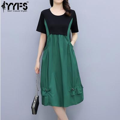 Women's Fashion Summer Spring Short Sleeve O-Neck High Waist Casual Dresses
