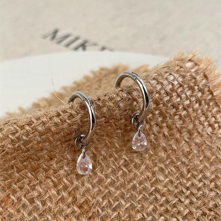

Temperament Simple High-quality Teardrop-shaped Zircon Pendant Hoop Earrings for Women Fashion Stainless Steel Earrings Jewelry