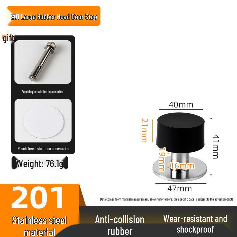 Stainless Steel Door Stopper with Thickened Base, Wall or Floor Mount, Anti-Collision for Rooms and Bedrooms.